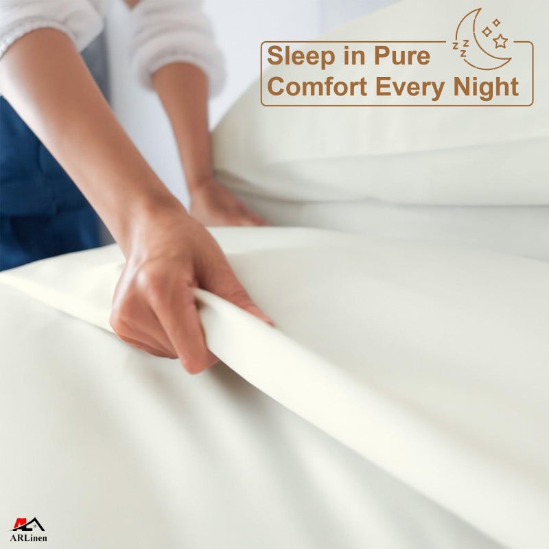ARlinen 4 Piece Twin Sheets Set, 100% Egyptian Cotton Bed Sheets, Ivory, Soft & Breathable Bedding, Fits Upto 10 Inch Deep Mattress - Image 4